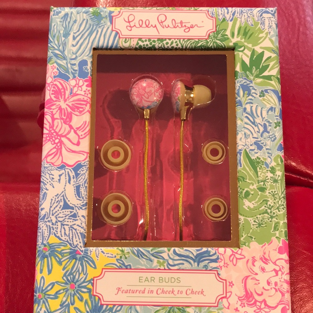 Lilly Pulitzer Pink and Gold Ear Buds